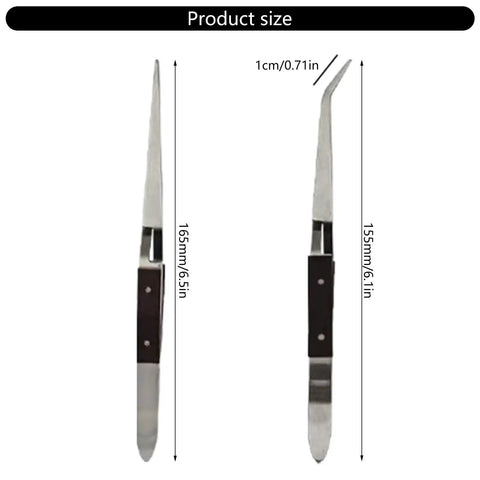 Premium Auto Closing Crosses Soldering Tweezer Clip With Insulated Welding Clamp For Jewelry Crafting Featuring Straight Elbow Tip Design, 165mm and 155mm sizes.