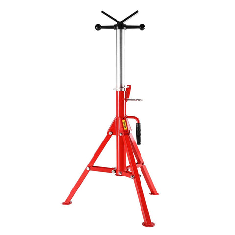 Pipe jack stand, red steel, adjustable height with folding tripod legs