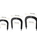 Three sizes of black golf putting gates with measurements, part of Golf Swing Alignment And Putting Gate Training Aid For Indoor Practice Elevate Accuracy And Muscle Memory At Home Office Course Backyard Living Room Outdoor Use.