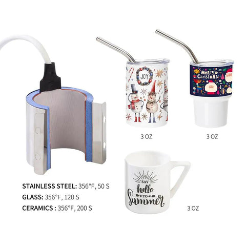 3 Oz Straight Tumbler Heat Press Attachment for Sublimation Stainless Steel Mini Skinny Tumblers with mugs and cups