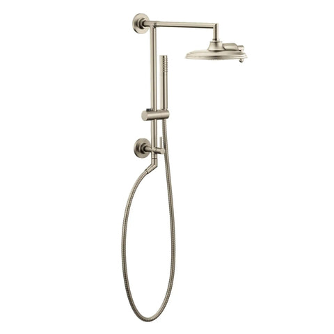 Arris Brushed Nickel 14 Inch Rain Shower Straight Shower Arm And Flange For Overhead Showerhead One Half Inch IPS Connection Durable Finish Great For Rain Showering Easy Install S110BN, brushed nickel finish