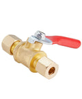 Brass ball valve with red lever handle and 1/4-in compression fittings, straight coupling (2pcs)