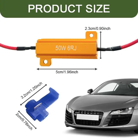 Product dimensions of 2 Pack 50W 6 Ohm LED Turn Signal Load Resistors With Quick Wire Clips Aluminum Shell Bulb Resistors.