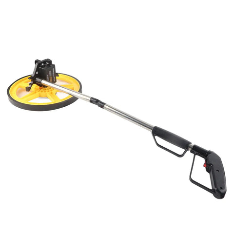 Tyenaza Mechanical Range Measuring Wheel 9999ft 10cm Accuracy Distance Measuring Roller with yellow wheel and telescopic handle.