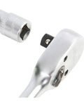 Close-up of ratchet and socket from 44 Piece Torx Socket Set For Auto Work With 1/4 And 3/8 Inch Drives, Heat Treated Alloy Steel Sockets