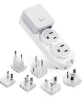 Travel Ready Compact Power Strip With USB Type C Port And Grounded USB Port, Surge Protector, Two US Outlets, Worldwide Plug Adapter