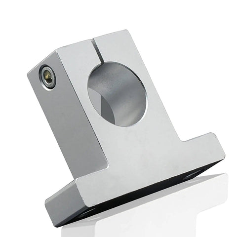 Close-up of SK8 aluminum rail support from Two Pack 8mm Linear Motion Rod Shafts 500mm Set with Four SCS8UU Bearings and Four SK8 Aluminum Rail Supports.