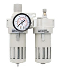 Half Inch NPT Air Compressor Filter Regulator Lubricator Combo With Gauge 0 To 150 PSI, dual unit front view