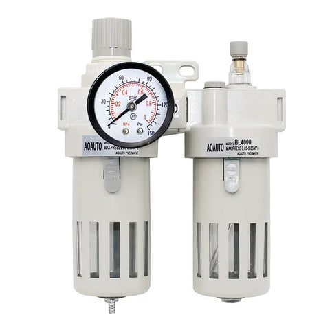 Half Inch NPT Air Compressor Filter Regulator Lubricator Combo With Gauge 0 To 150 PSI, dual unit front view