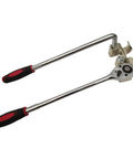 Heavy Duty Manual Cable Bender With Smooth Ratcheting Lever And Zero To One Eighty Degree Flex Range For Ten Kilovolt Copper Wire with red and black grips