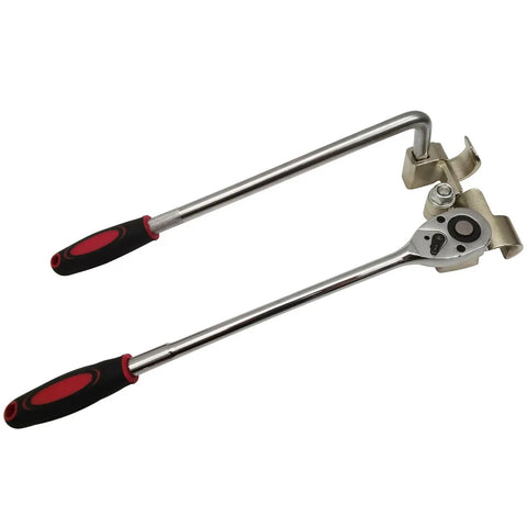 Heavy Duty Manual Cable Bender With Smooth Ratcheting Lever And Zero To One Eighty Degree Flex Range For Ten Kilovolt Copper Wire with red and black grips