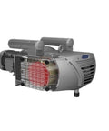 Heavy Duty Oilless Rotary Vane Vacuum Pump For Lab Packaging And Print Delivering Raw Suction Power With Zero Grease Mess And Continuous Duty Motor viewed from the side.