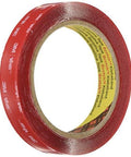 VHB 4910F Clear Double-Sided Acrylic Adhesive Tape roll with red liner, suitable for indoor and outdoor transparent bonding, 19 mm x 3 m.