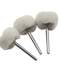 Close-up of Pro Grade Mini Wool Polishing Brush Wheel Set For Drill Rotary Tools, 60 Pcs With 3mm Shank Buffing Heads