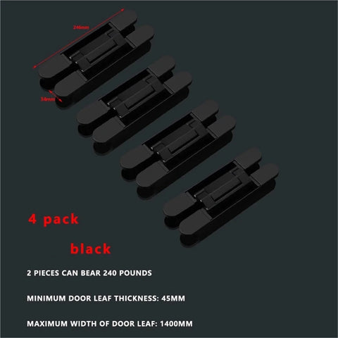 Concealed Door Hinges Set Of 4 Invisible Secret Hinges With Hidden Three Dimensional Cross Adjustable Mechanism, black color