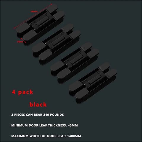 Concealed Invisible Door Hinges Set Of 4 Adjustable Heavy Duty Hardware For Smooth As Butter Swing Operations With Zero Fuss Install That Hide Away Nice And Neat For Weekend Diy Projects Working Like Clockwork Always, shown in black finish.