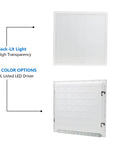 Front and back view of 2x2 Ft LED Flat Panel Light Fixture Dimmable Backlit Ceiling Light With 3 Color Temperature Options