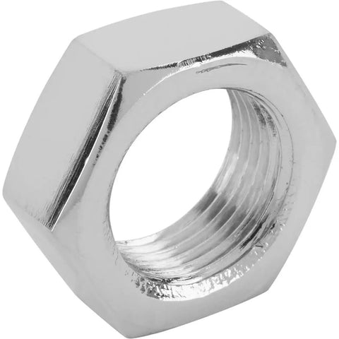 Beefy Chrome Steel Jam Nut 11/16 Inch 18 RH Fine Thread Right Hand Lock Nut For Heim Joints Rod Ends Tie Rod Ends Clevis Fittings Suspension Hardware Heavy Duty Secure Fit, chrome hex nut close-up
