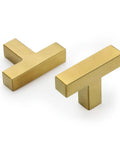 Brushed Brass Cabinet Knobs And Single Hole Drawer Pulls, 2 Inch Length, 10 Pack, With Screws Included In 1 Inch And 1.77 Inch For Cabinets And Furniture, Easy Install, two brass T knobs