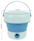 Foldable Mini Washing Machine 4.8 Liter Portable Compact Laundry Soaker For Underwear Baby Clothes And Towels showing blue design with handle.