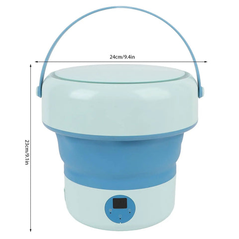 Foldable Mini Washing Machine 4.8 Liter Portable Compact Laundry Soaker For Underwear Baby Clothes And Towels showing blue design with handle.
