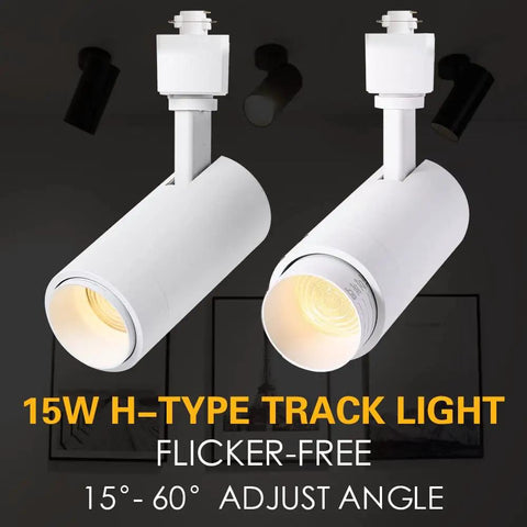 White Dope 15W H Type LED Track Light Heads, adjustable 15°-60°, for accent lighting, artwork, 3000K warm white, Halo style