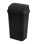 13 Gallon Swing Top Trash Can Black Durable Plastic Wastebasket With Easy Swing Lid For Home Or Office Sturdy Waste Receptacle
