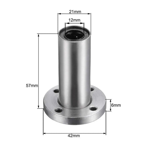 Rock Solid 12mm Linear Flanged Ball Bearing Slide Block With Slick Chrome Steel Balls For Precision Motion Control showing dimensions and steel material.