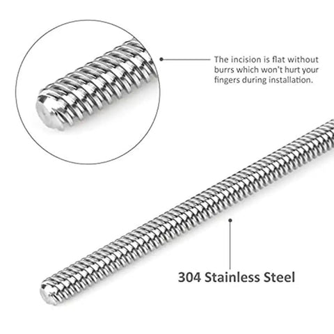 Close-up of T8 Z Axis Lead Screw 515mm Steel Threaded Rod with Brass Nut for CR 10 3D Printer Replacement showing fine threading.