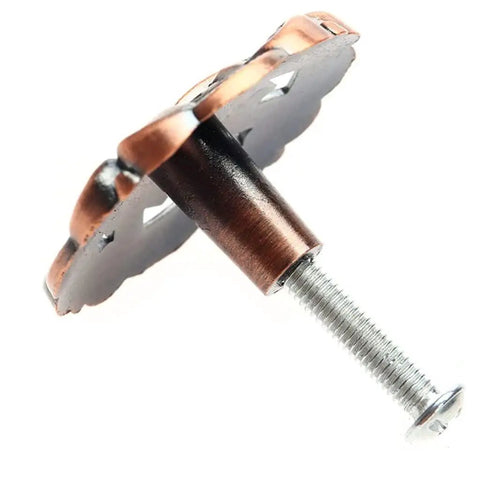 Side view of Old School Antique Brass Hollow Door Knob for Cabinets and Drawers with screw, lightweight alloy, single hole mounting.