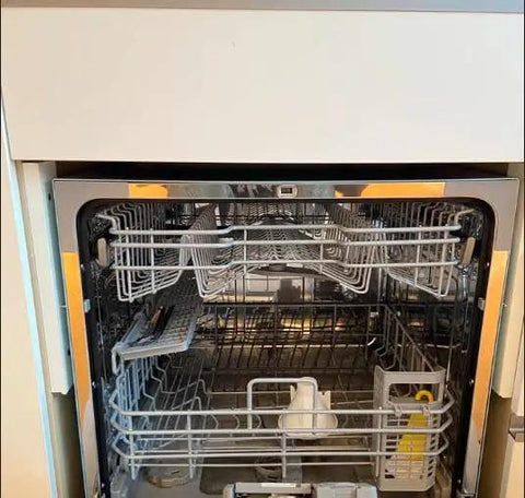 Inside view of Heavy Duty Full Size Drawer Dishwasher For Home With Rapid Clean Cycle and spacious rack for organized dish placement.
