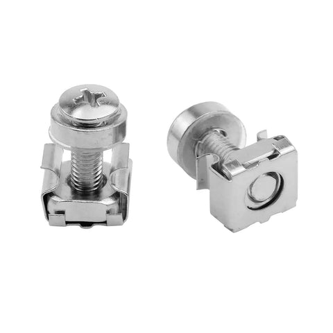 Heavy Duty M5 Cage Nuts And 20 Millimeter Rack Screws With Washers For Server Cabinet Builds. Zinc plated steel fasteners.