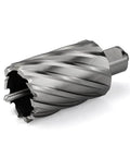 Annular cutter, side view, 3/4-inch diameter, Weldon shank, HSS for magnetic drill press