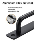 Close-up of Black Aluminium Alloy Barn Door Handles Set of 2, 7 Inch for closet and gate, focusing on material and durability.