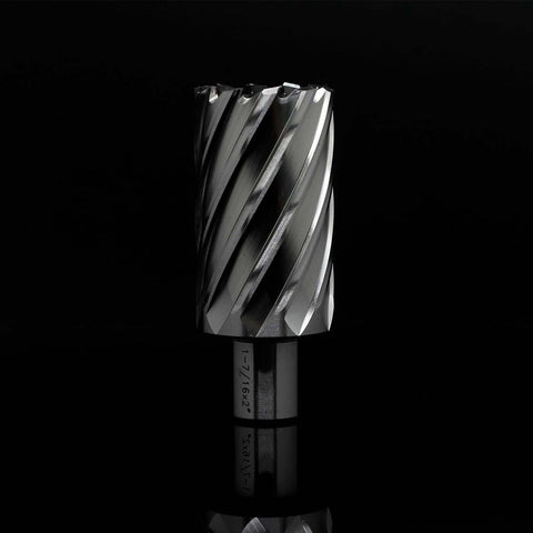 Front view of Oscarbide annular cutter, 1-7/16 in dia, 3/4 in Weldon shank, 2 flats