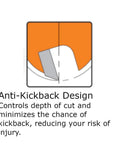 Illustration of anti-kickback design for Pro Grade Mortising Router Bit 1/2-Inch Diameter With 1/4-Inch Shank features
