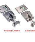 Toilet Stall Door Lock Indicator With Vacant Or Occupied Status, Surface Mounted Privacy Lock For Public Restrooms shown in chrome and satin nickel
