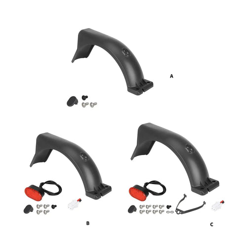 Electric Scooter Rear Mudguard With Taillight Widened Mud Guard Protection Plate includes installation screws in three variations