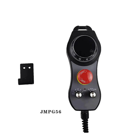 Electronic Handwheel Motion Control System With 5V Power For Smooth Hands On Control Supporting 4 To 6 Axis CNC Machines Emergency Stop Button Quick Manual Jogging For Precise Control JMPG24 Compatible, showing handwheel and emergency stop button