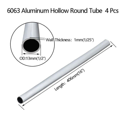 Sixteen Inch Aluminum Round Tubing 1/2 Inch Outer Diameter 1mm Wall Thickness 6063 Aluminum Hollow Seamless Straight Tubing Pack Of Four