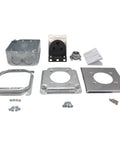 Heavy Duty Nema 6 50R Power Outlet For Welders And Home Workshops Featuring No Fuss Surface Flush Mounting Quick Install 50 Amp Electrical Socket Tough As Nails Galvanized Steel parts kit including outlet and mounting hardware.