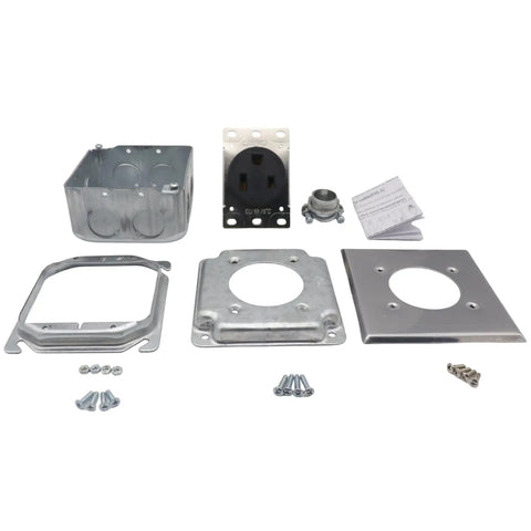 Heavy Duty Nema 6 50R Power Outlet For Welders And Home Workshops featuring various installation components and galvanized steel parts.