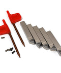 YUFUTOL mini indexable lathe turning tool set, five red-handled 5/16-inch shank carbide tools with inserts