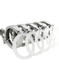Five 1.5-inch stainless steel sanitary tri-clamp fittings with white gaskets and wing nuts.