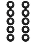 10pcs Rubber Bathtub Drain Washer for Pop up Stoppers and Drains, black rubber washers arranged neatly.