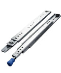 High Octane Heavy Duty Side Mount Ball Bearing Drawer Slides With Triple Extension Full Reach Cold Rolled Steel Cabinet Rails viewed from side, showcasing smooth glide mechanism.