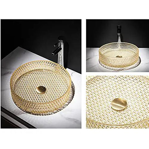 s Vessel Sink, Tempered s Wash Basin for Bathroom & Bar, Countertop Sink with Accessories, Yellow Bathroom Decor in round design