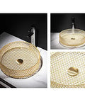 s Vessel Sink - Tempered s Wash Basin for Bathroom, Bar, Cloakroom - Countertop Sink with Accessories - Yellow-B view from top and side