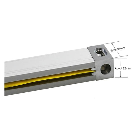 Heavy Duty Digital Calipers And DRO Scale Set Featuring Linear Glass Encoder Sensors For Precision Machining Two Piece Kit Measuring 100Mm To 1000Mm Built Tough And Dead Nuts Accurate close-up of glass scale encoder sensor with measurements.