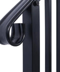 Close-up of the curved top grip of the Badass Wrought Iron Handrail for 3 Step Outdoor Stairs, matte black finish.